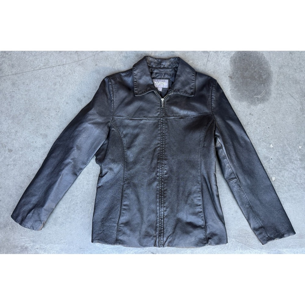 VTG Womens Sz Large WILSONS Leather Black Jacket Lined Full Zip